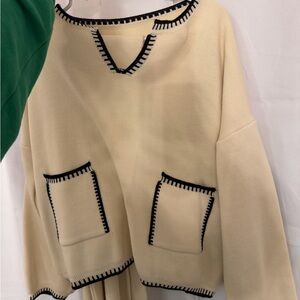 Cream Sweater with Black Trim with matching pants